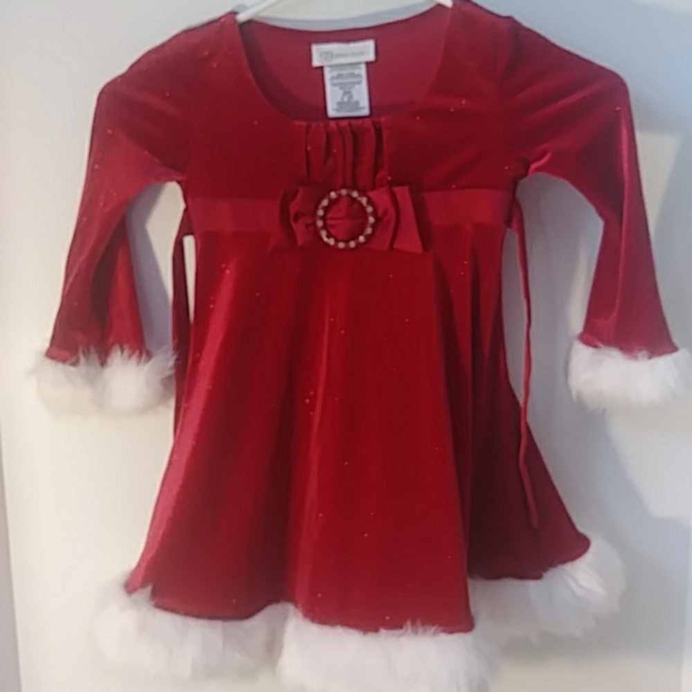 Red sparkle faux fur trim dress 3T